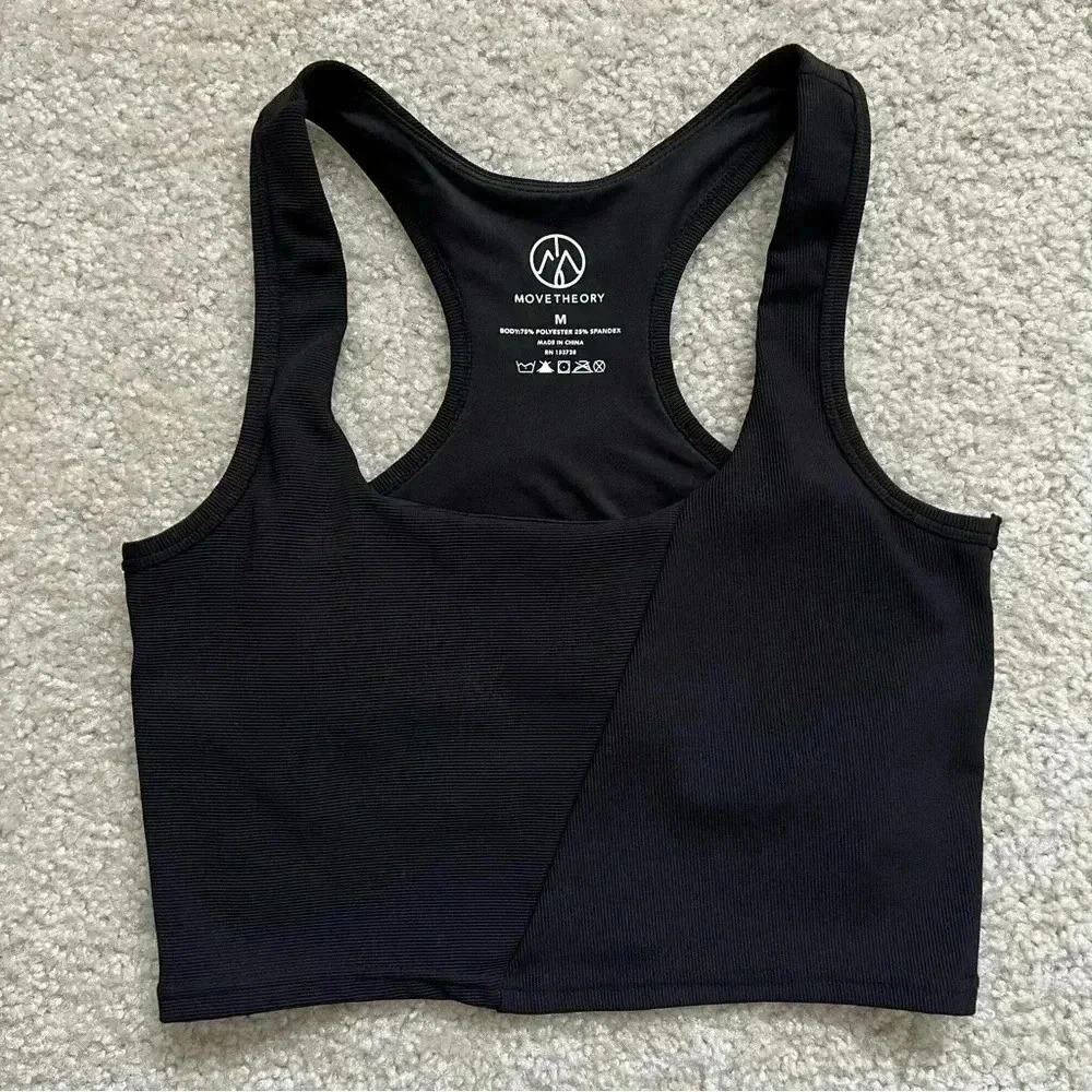 MoveTheory Cropped Sports Bra Black Women Size Medium Removable Pads Active Yoga
